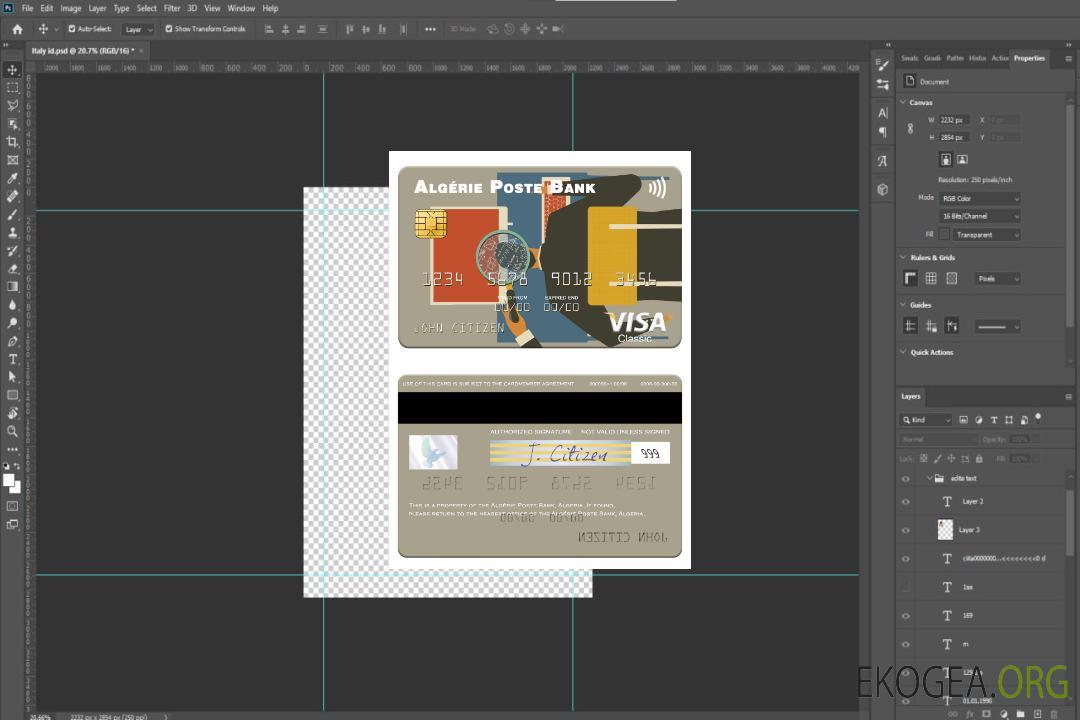 Algérie Carte visa Algérie Poste Bank template